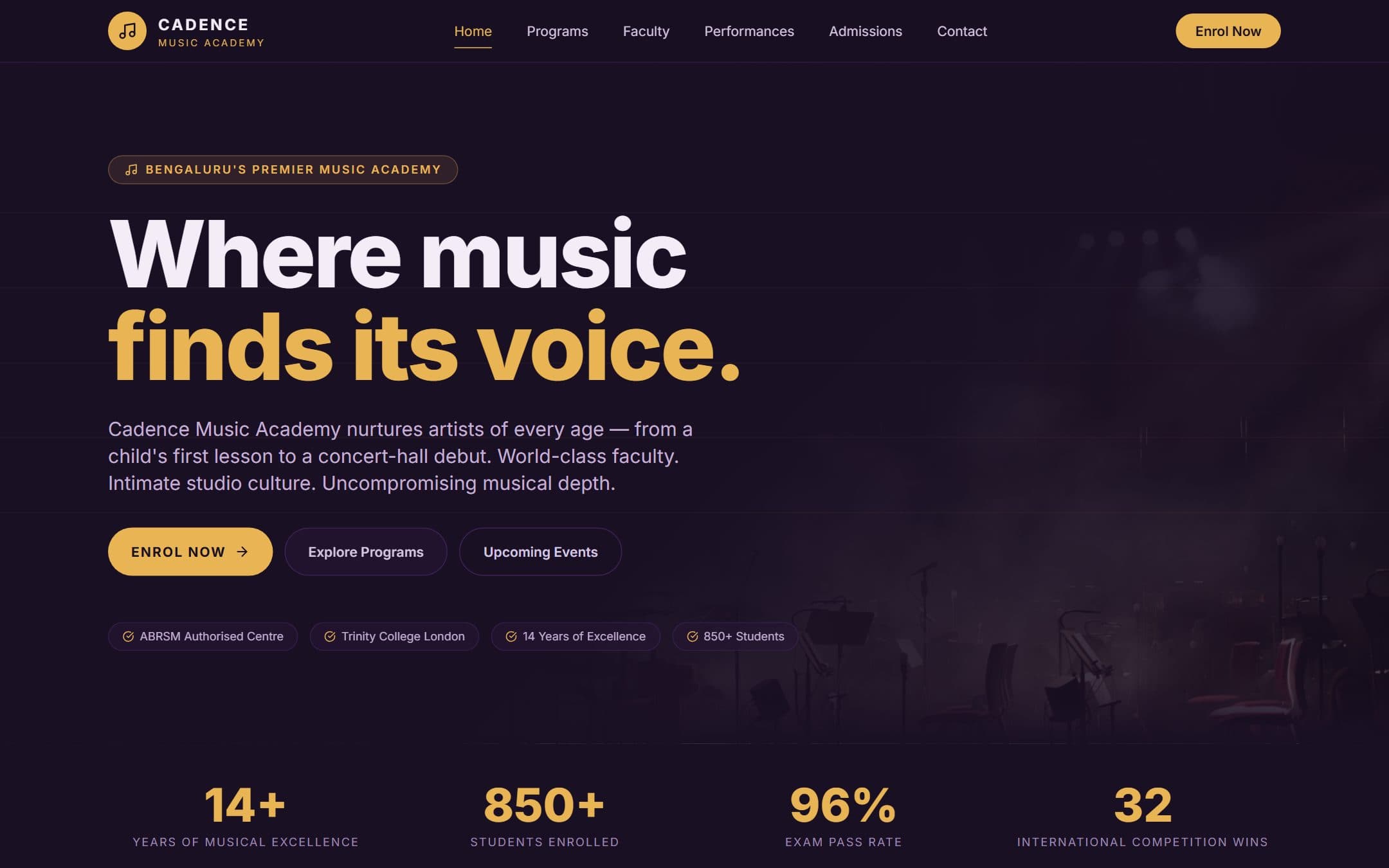 Cadence Music Academy — Education website demo