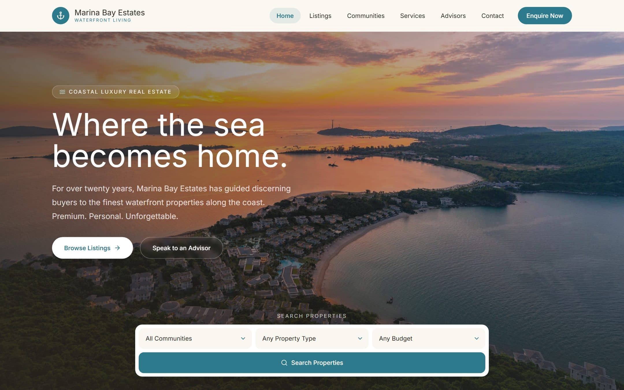 Marina Bay Estates — Real Estate website demo